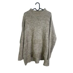 John + Jenn Knit Pullover Sweater Turtleneck Oversized Sweater Tan Large